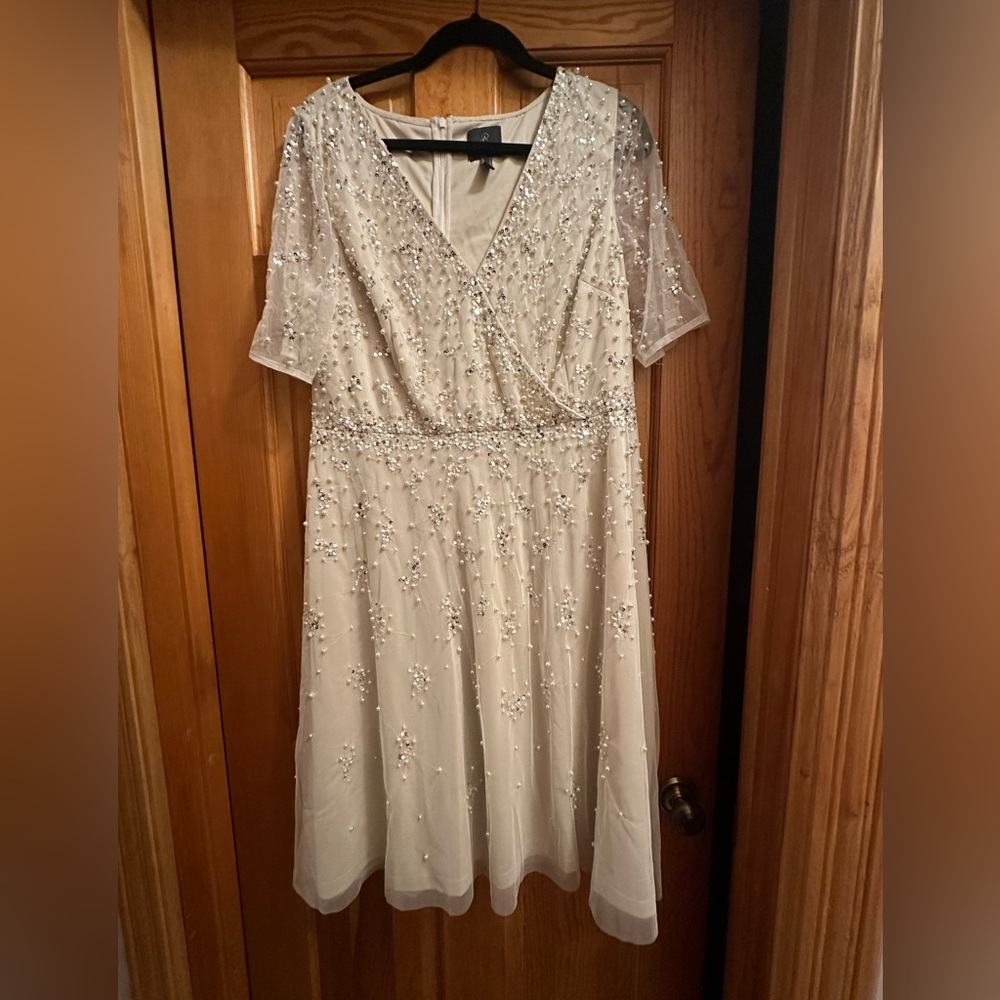 Adrianna Papell sequin pearl midi gown
